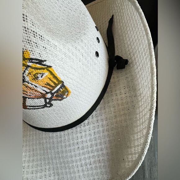 Kids White Straw Cowboy Hat with Horse Rodeo Summer Spring Fall Cap - Picture 4 of 9